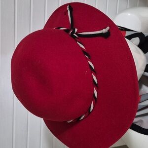 Vintage Elegant Red Women's Wool Hat with Braided Detail